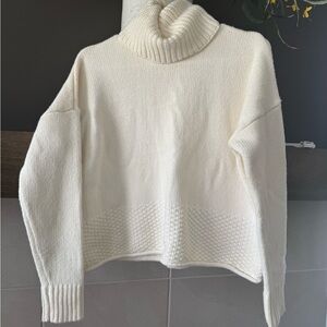 Madewell White Chunky Knit Turtleneck Sweater
